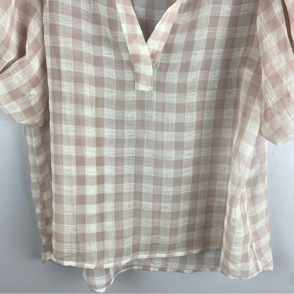 LAUNDRY by Shelli Segal Pink Semi Sheer Buffalo Plaid Blouse Medium - Picture 4 of 11